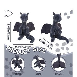 8454 Kawaii Drago Nero Volante Peluche con Coda Lunga, Bambole da Abbracciare, Regali di Compleanno per Bambini, Peluche Drago Nero - Product Image 2