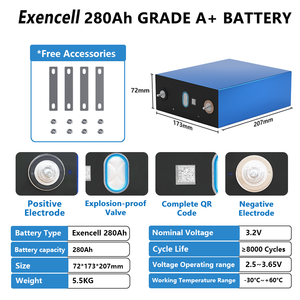 A+级 Exencell 280ah Lifepo4 电池 3.2v 方形 LF280k Hthium 280Ah MB31 314Ah 320Ah 340Ah 锂离子电池 - Product Image 2