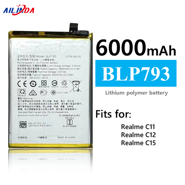6000mAh BLP793 Rechargeable Li-ion Polymer Mobile Phone Battery for OPPO Realme C11 C12 C15
