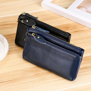 Wholesale Men Genuine Leather Luxury <b>RFID</b> <b>Blocking</b> Short Coin Card Holder <b>Wallet</b> Polyester Lining Open Closure Thread Pattern - Product Image 2