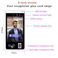 Terminal de Reconocimiento Facial con Visión Nocturna Android de 8 Pulgadas, Lector de Huellas Dactilares, NFC, WiFi, Sistema de Control de Acceso y Registro de Asistencia