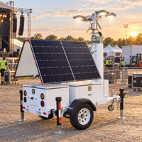 Tour d'éclairage solaire mobile IP23 sur remorque, 2 panneaux 490W, système d'éclairage LED avec batterie de secours pour la construction