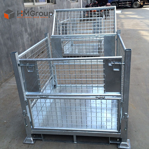 <span class=keywords><strong>Cage</strong></span> de rangement métallique pliable et empilable robuste personnalisable en treillis galvanisé - Product Image 1
