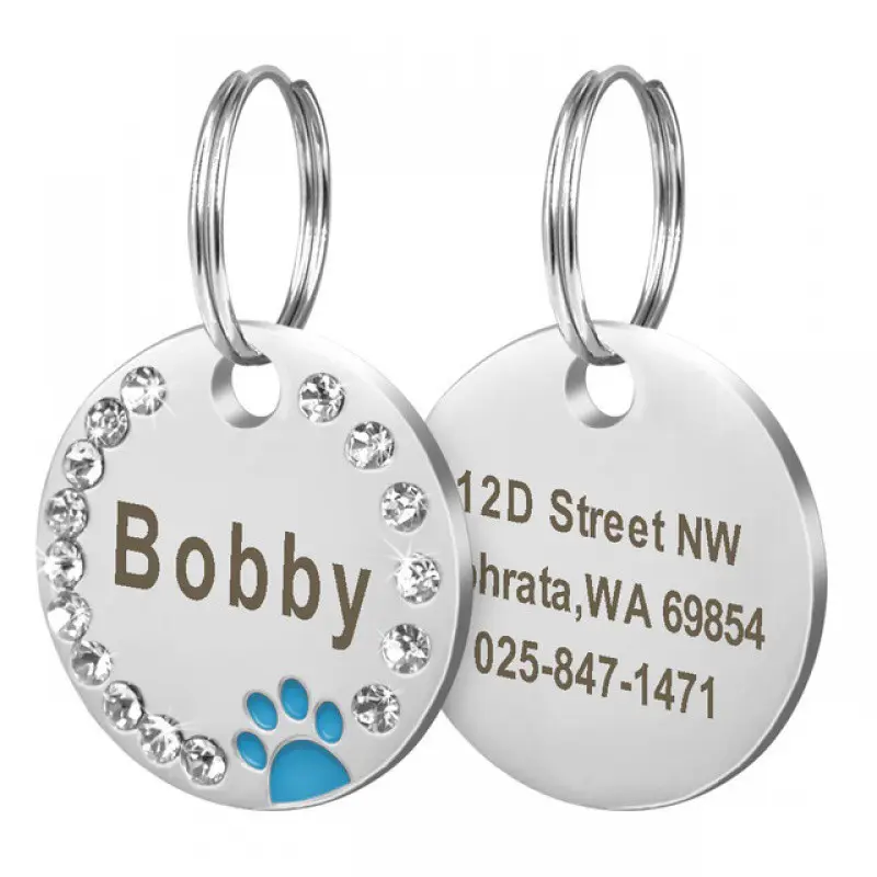 Etiqueta de identificación de perro de Metal grabada personalizada de fábrica con bonito estampado de pata de imitación Collar de perro mascota Accesorios