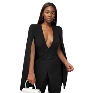 Traje de Mujer de Color Sólido con Hombreras y Manga Abierta, Estilo Oficina, Corte Largo y Elegante, Blazers y Trajes de Moda - Product Image 2