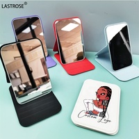 Haute Qualité Pliant Rectangle Pu Maquillage Miroir De Poche Logo Privé En Acier Inoxydable Pu En Cuir Miroir Debout Pour Les Femmes