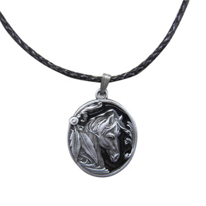 Collar con Colgante de Caballo Jeans Friend, Aleación de Zinc, Estilo Artístico Retro, Unisex, Cadena de Cordón de Cuero - Product Image 5