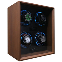 Boîte à remontoir de montres automatique en bois de noyer, 4 emplacements, rotative, résistante aux chocs, durable, pour vente en gros