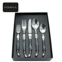 Laguiole Set de couverts couteau à steak fourchette et cuillère avec manche ABS effet marbre