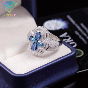 In Stock Fashion Design Cross <b>Ring</b> Pink Blue Green Diamond 18K Gold Plated 925 <b>Silver</b> Pear Cut Moissnanite Diamond <b>Ring</b> for <b>Men</b> - Product Image 4