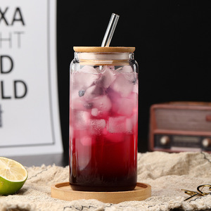 Gobelet en verre transparent avec couvercle en bambou et paille, en forme <span class=keywords><strong>de</strong></span> canette <span class=keywords><strong>de</strong></span> soda, pour café glacé et thé Boba - Product Image 6