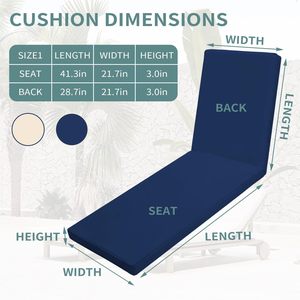 Outdoor Sofa <b>Cushion</b> 41.3x21.7in Water Resistant Seat <b>Back</b> Cover for Patio Chair Recliner Home Use - Product Image 1