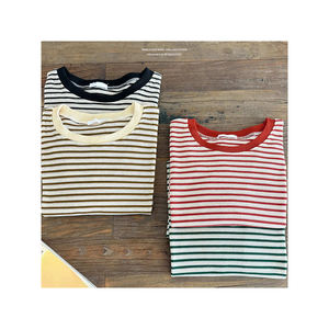 Bien hecho Venta caliente Casual Ropa diaria Buena calidad Loose Fit Stripe Camiseta Ropa en Daily Stripe Camiseta de manga corta - Product Image 2