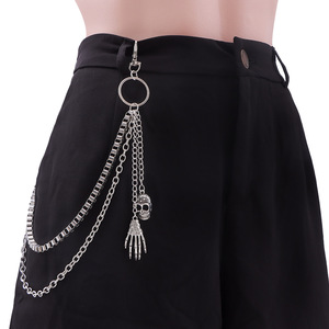 Colgante de calavera y mano fantasma, cadena de metal de doble capa, cadena para la cintura, estilo Halloween, accesorio de moda Hip Hop unisex - Product Image 6