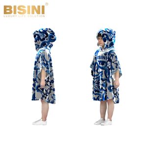 Peignoir de plage à séchage rapide pour femme avec logo personnalisé, motif en porcelaine bleu et blanc, à capuche, 2 en 1, absorbant, pour commande en gros - Product Image 6