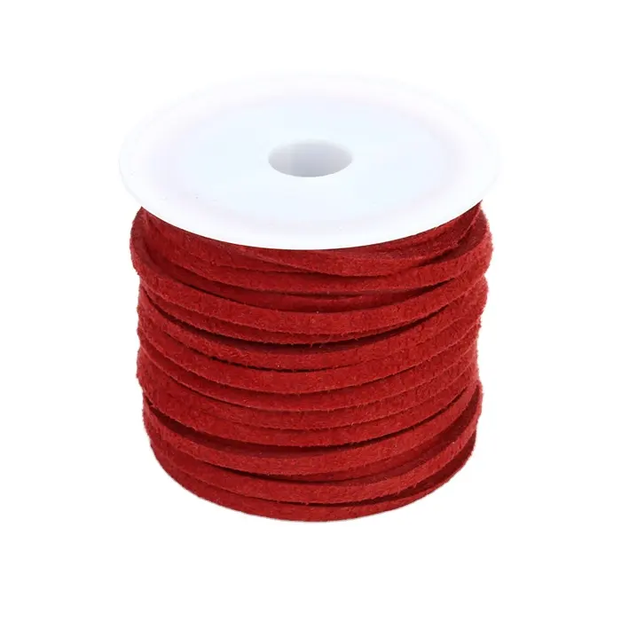 2022 Wholesale Red Color 3MM Flat Suede Rolled 5 meters Leather Cord For Charm Necklace