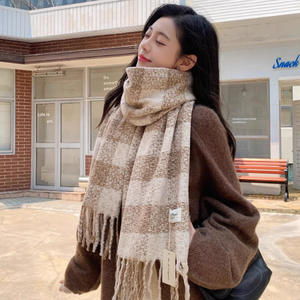 秋冬ムスリム女性向け社交界格子柄スカーフ工場直送両面ジャカード高級感 - Product Image 3