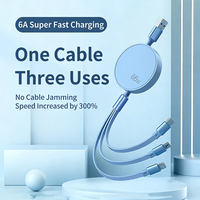 Câble de charge multi-usage rétractable personnalisé avec logo, vente chaude, 3 en 1, câble de charge rapide USB C avec ports L/type C/Micro