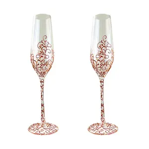 Hecho a mano 200ml Pinturas de oro rosa Patrón Cristal Copas de champán Copas Flautas de boda