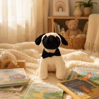 Maßgefertigtes Plüsch-Spielzeug Mops Hund Stofftier Plüschtiere für Kinder Schwarz und Creme Welpen-Puppe Mit Fliege Plüsch-Hundespielzeug