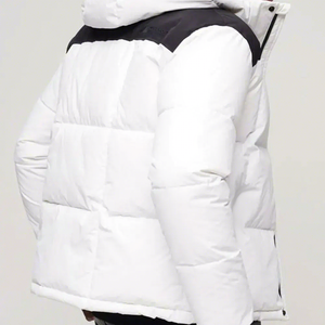 Men's <b>White</b> Hooded Puffer Jacket Windproof Casual <b>Winter</b> <b>Coat</b> Regular Fit Polyester Filling Zipper Closure Solid Color - Product Image 3