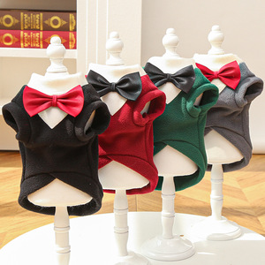 เสื้อกั๊กสุนัขและแมวสำหรับฤดูหนาว สีพื้น แต่งโบว์ผูก สำหรับสัตว์เลี้ยงขนาดเล็กถึงกลาง เสื้อผ้าสัตว์เลี้ยงอุ่นๆ แฟชั่น ชุดน่ารัก อุปกรณ์สำหรับสัตว์เลี้ยง - Product Image 2