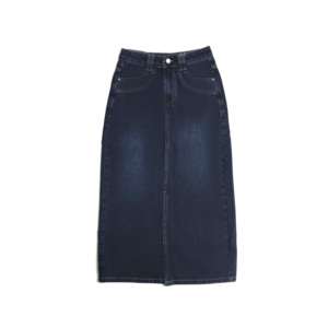 Jupe Midi en Jean Taille Haute Bleu Foncé 8847 Silhouette Fourreau Mode Été Automne Lavable Modeste Coupe Régulière Moderne et Décontractée - Product Image 4