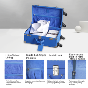 Maleta de Viaje Personalizada de Cuero Azul Retro con Ruedas 360 y Candado de Combinación - Product Image 4