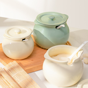Ceramic Kitchen Oil Jar With Lid Heat Resistant Round Shape For Storing Lard Chili Oil Liquid Seasoning - Product Image 1