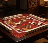 Tapis de Mahjong pliable de luxe style chinois rouge et or pour 4 joueurs, antidérapant en caoutchouc, carré
