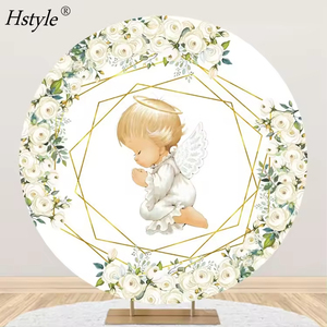 Hstyle HS1525 Mi Bautizo toile de fond ronde <span class=keywords><strong>pour</strong></span> la photographie décorations de fête de baptême mexicain dieu bénisse la première bannière de la sainte communion - Product Image 2