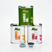 Vente en gros de boîtes en étain carrées personnalisées de 100 à 500 ml pour l'huile d'olive, emballage scellé de qualité alimentaire pour l'huile de cuisson à la truffe, au citron, aux noix et à l'avocat