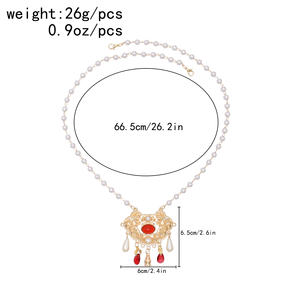 Collar con colgante de cadena de perlas, collar chino con candado de la suerte - Product Image 6