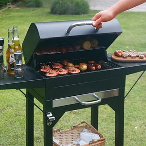 Griglia a Carbone Quadrata da Giardino con Due Tavoli Laterali, Carrello per Barbecue - Product Image 5