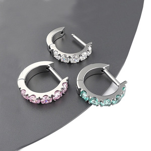 ต่างหูห่วงแบบเจาะหูสำหรับผู้หญิง แฟชั่นขายส่ง ประดับ<span class=keywords><strong>เพชร</strong></span>ซิคอนเกรด 5A สีสันสดใส ผลิตจากไทเทเนียมเกรด ASTM F136 สำหรับใส่แบบฝัง - Product Image 2
