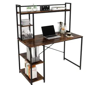 ÉCHANTILLON GRATUIT Bureau d'ordinateur avec huche et étagère Bureau à domicile industriel facile à assembler Table de travail en bois robuste