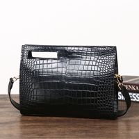 Tas Tangan Desainer Mewah Kasual Unisex Bermerek Kulit Buaya Asli Model Amplop Clutch Pochette dengan Tali Pergelangan Tangan dan Resleting