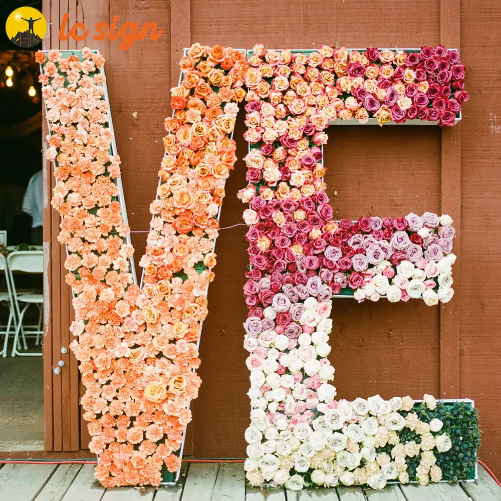 Factory wholesale Flower Marquee Letter of 5ft tall flower wed decor letters stands decoration for wedding background