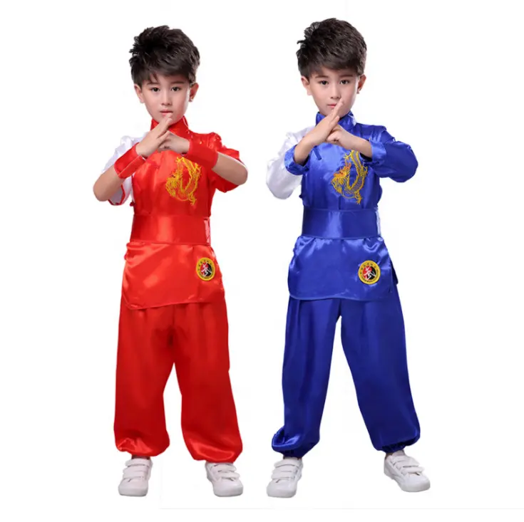 Cosplay geleneksel çocuk çin kostüm Taichi üniforma dövüş sanatları takım elbise Kungfu üniforma Wushu giysi çocuk parti kostüm