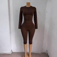 Nouvelle collection automne-hiver 2026 : Ensemble 2 pièces en coton côtelé pour femme, avec logo personnalisé, haut à manches longues et leggings