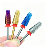 Forets à ongles en acier au tungstène, forme cylindrique plate, motif flamme Tornado, grain F, pour nettoyer les cuticules, outils professionnels pour la manucure et le nail art