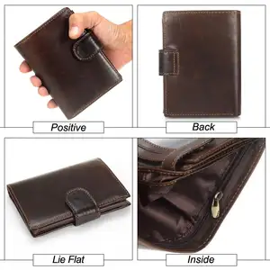 Portefeuille court Vintage en cuir véritable pour homme, porte-monnaie multifonctionnel en cuir de vache, pochette pour carte Photo