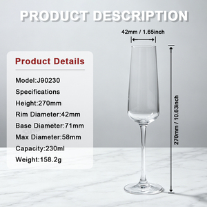 Flûte <span class=keywords><strong>à</strong></span> <span class=keywords><strong>champagne</strong></span> en cristal sans plomb en gros avec coffret cadeau personnalisé, commande en stock, faible MOQ pour mariage, verre <span class=keywords><strong>à</strong></span> <span class=keywords><strong>champagne</strong></span> 230 ml - Product Image 2