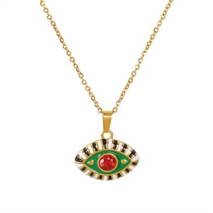 Collier pendentif œil turc <span class=keywords><strong>mal</strong></span>éfique en émail coloré, plaqué or 18 carats, en acier inoxydable, étanche et résistant au ternissement - Product Image 2