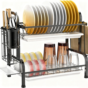 Escurridor de Platos Metálico de Dos Niveles para Encima del Fregadero, de Acero Inoxidable, para Almacenamiento de Vajilla - Product Image 1