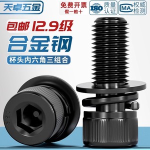 Hex Socket Head Cap Screws M3 M4 M5 M6 M8 12.9 Grade With Spring Washers Black Alloy Steel Fasteners - Product Image 4