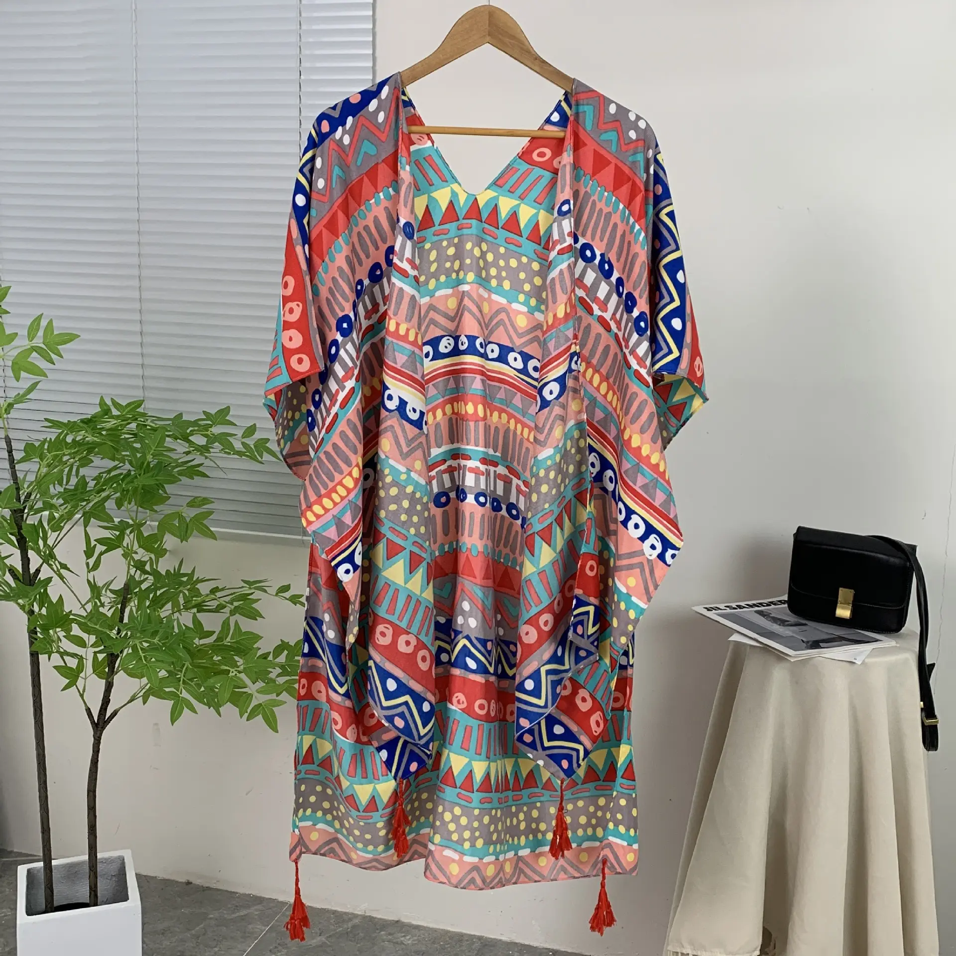 2024 New Holiday Ethnic Style Print Elegant Brocade Fabric Cape Women Dresses African For Women Clothing