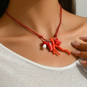 Collar de Moda Bohemio Inspirado en el Océano con Colgante de Aleación de Zinc, Coral, Pez y Estrella de Mar, Cadena de Cuerda, Joyería de Verano para Playa, para Mujeres y Niñas - Product Image 3