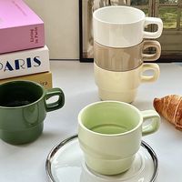 Vente en gros de tasses à café en céramique stoneware empilables personnalisées de 9 oz, logo personnalisé, compatibles lave-vaisselle et micro-ondes, promotionnelles pour les entreprises