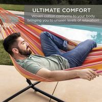 Hamac en toile moderne pour 2 personnes, support en acier peu encombrant, pour jardin, cour, extérieur, capacité de 450 lb, hamacs doubles, sac de transport portable